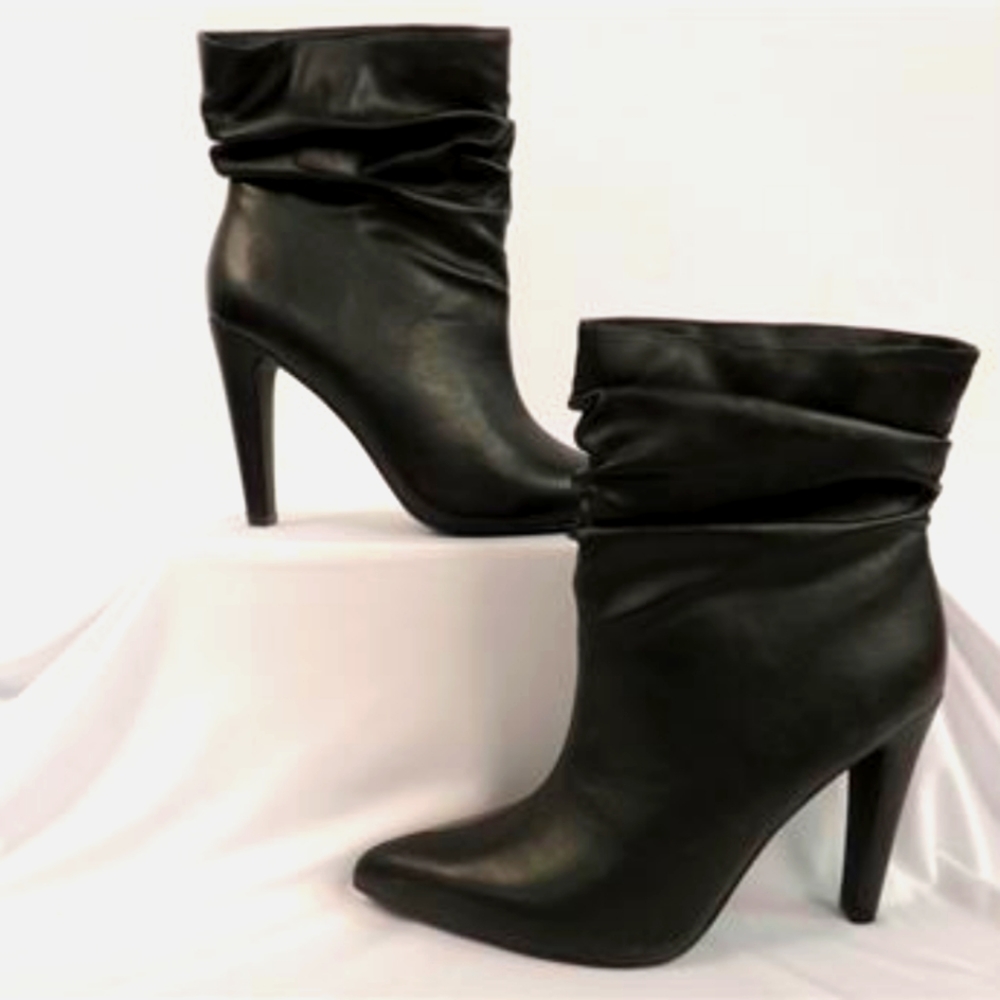 STARLET Slouchy Black Stiletto Ankle Boots, Sz. 10